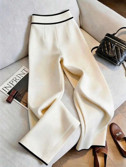 SHEIN Franclia بنطلون  نسائي واسع الساق بتصميم أبيض وأسود