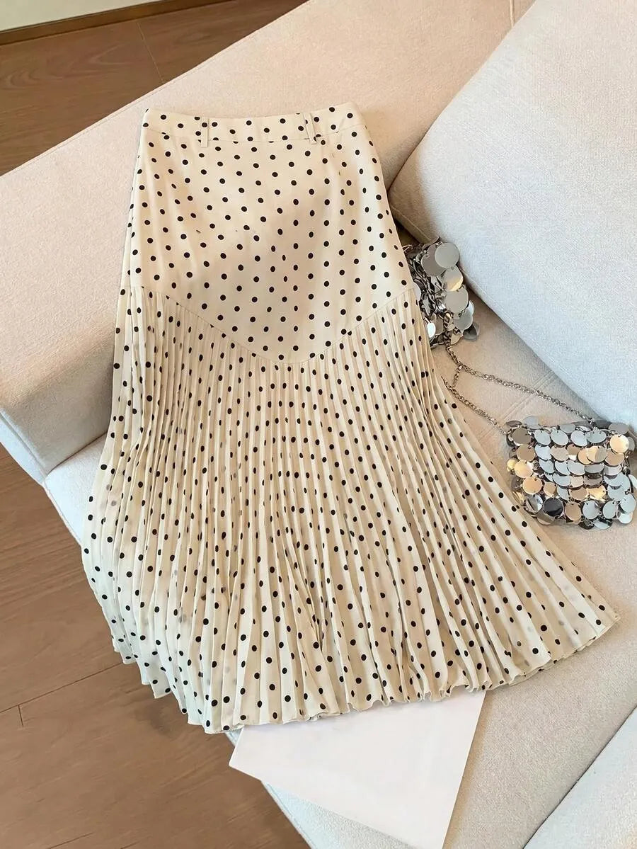 SHEIN Elenzga تنورة نسائية مطوية بنقط بولكا وأجزاء مرقعة من