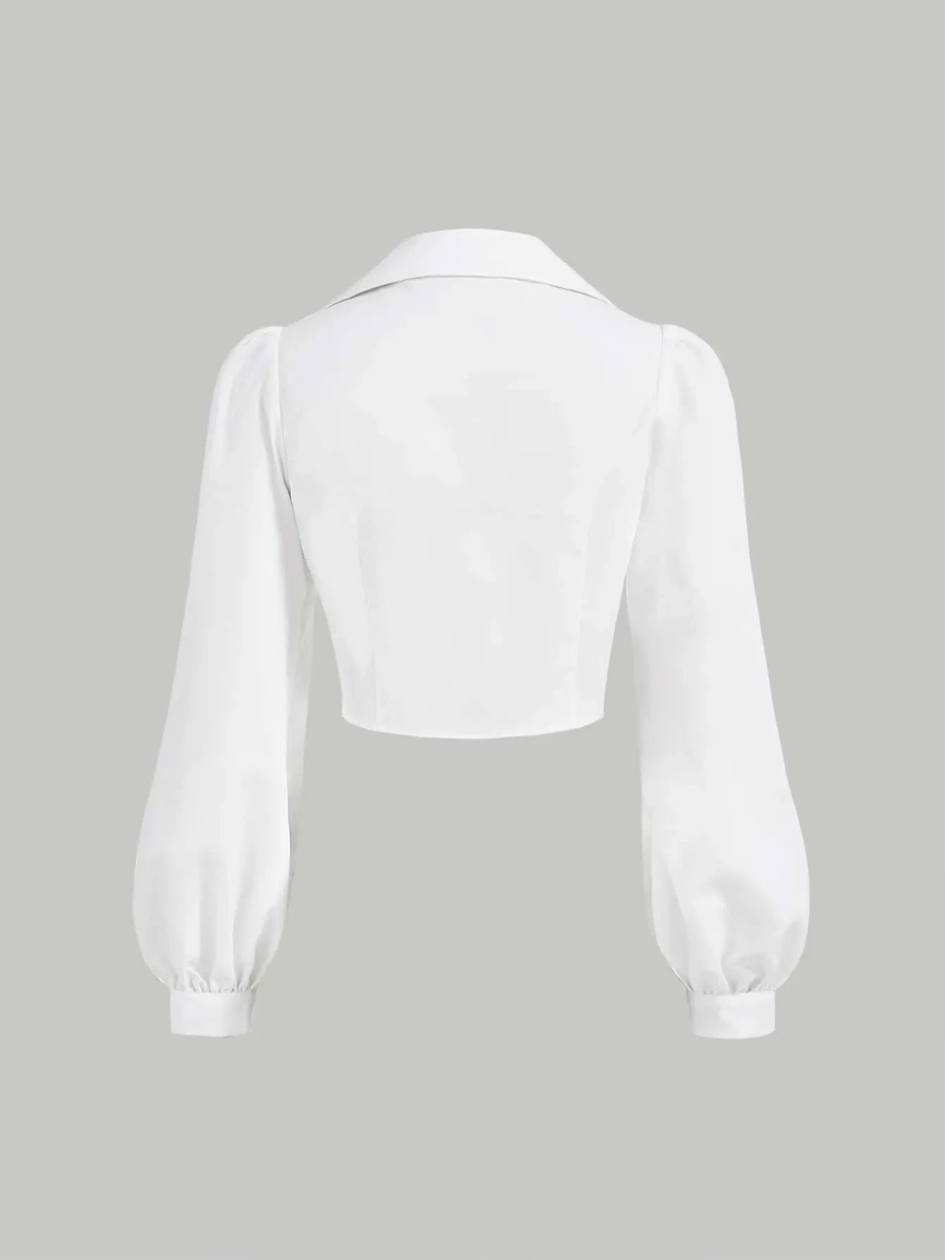 SHEIN MOD قميص نسائي قصير وأزرار أمامية وأكمام فانوس بلون أبيض