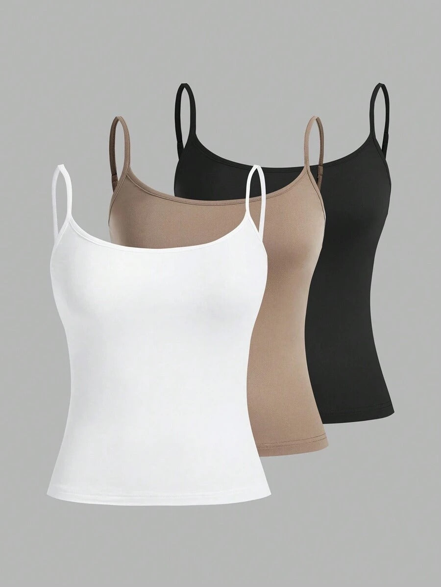 SHEIN EZwear  طقم كامي مكون من 3 قطع بحمالات