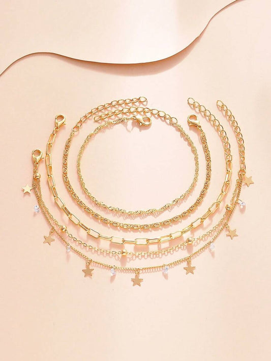 SHEIN طقم 4 اساور ذهبية بزركونيا ونجمة