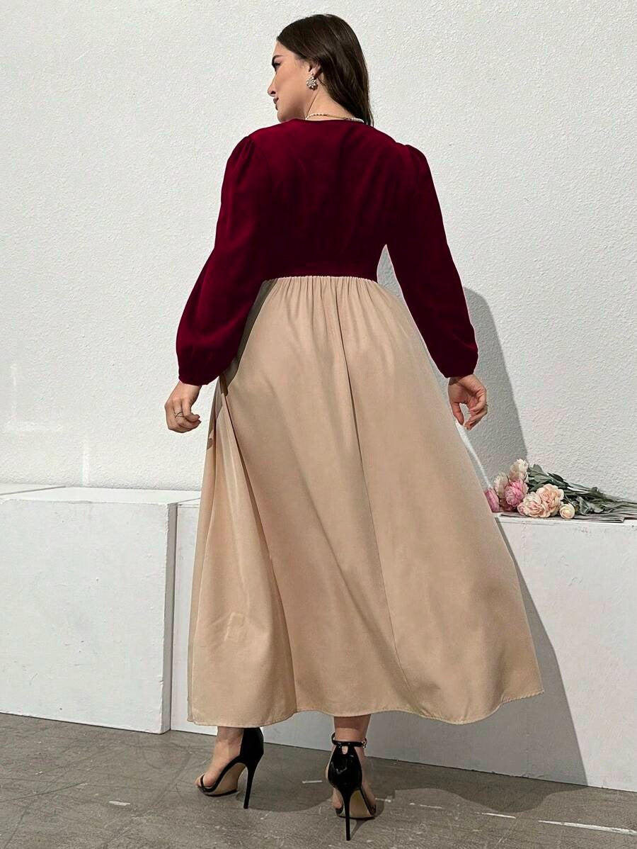 SHEIN Mulvari فستان ماكسي بلونين وأكمام وربطة خصر