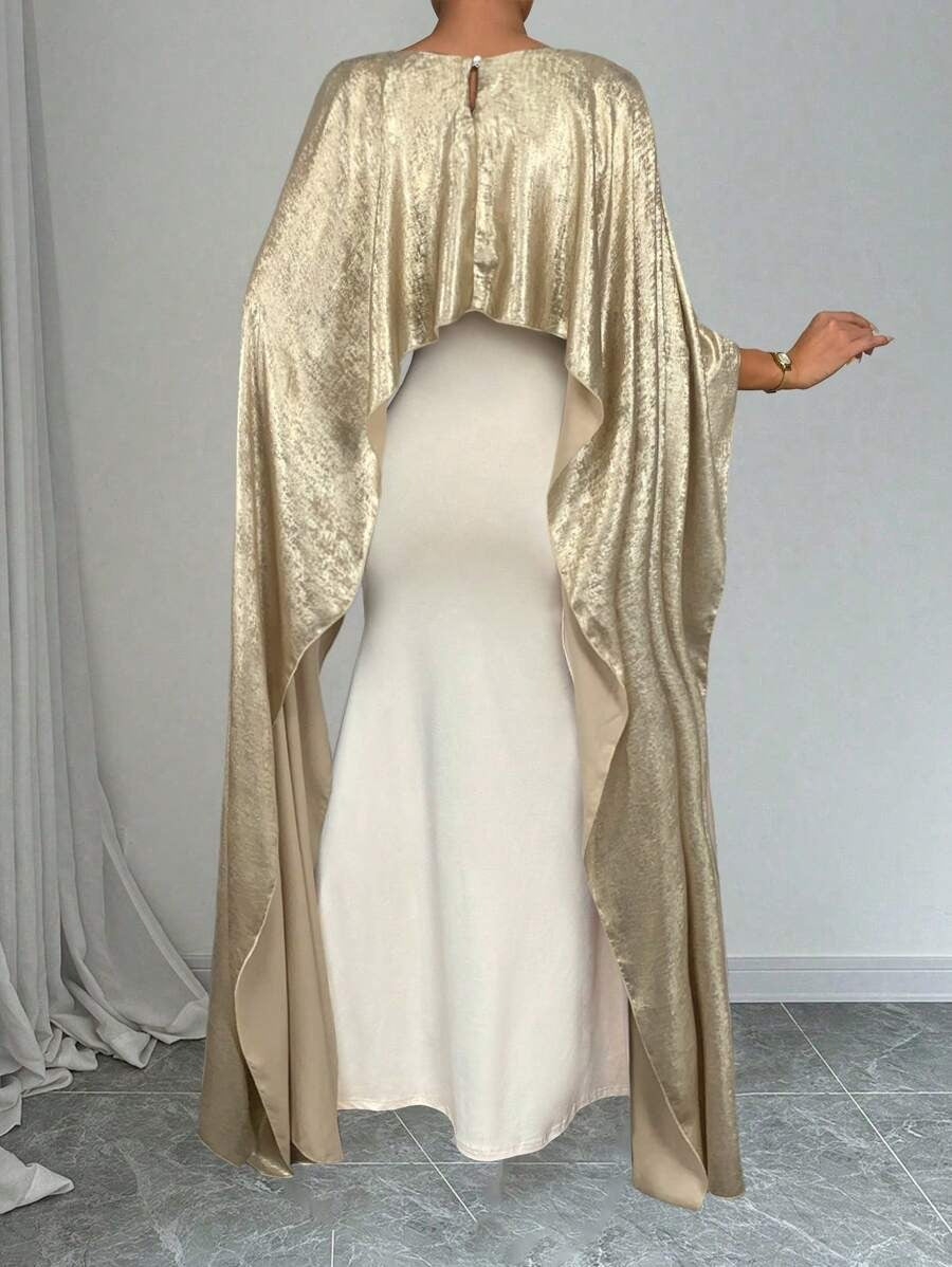 SHEIN Rafferiza فستان سهرة ذهبي ساتان مع شال