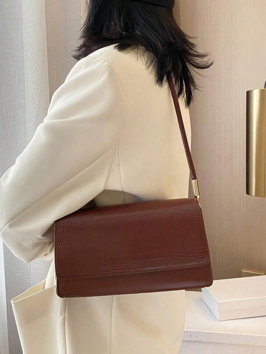 SHEIN حقيبة كتف بنية بطبعة التماسيح الأنيقة