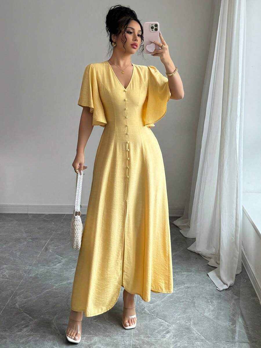 SHEIN فستان كاجوال أنيق باللون الأصفر