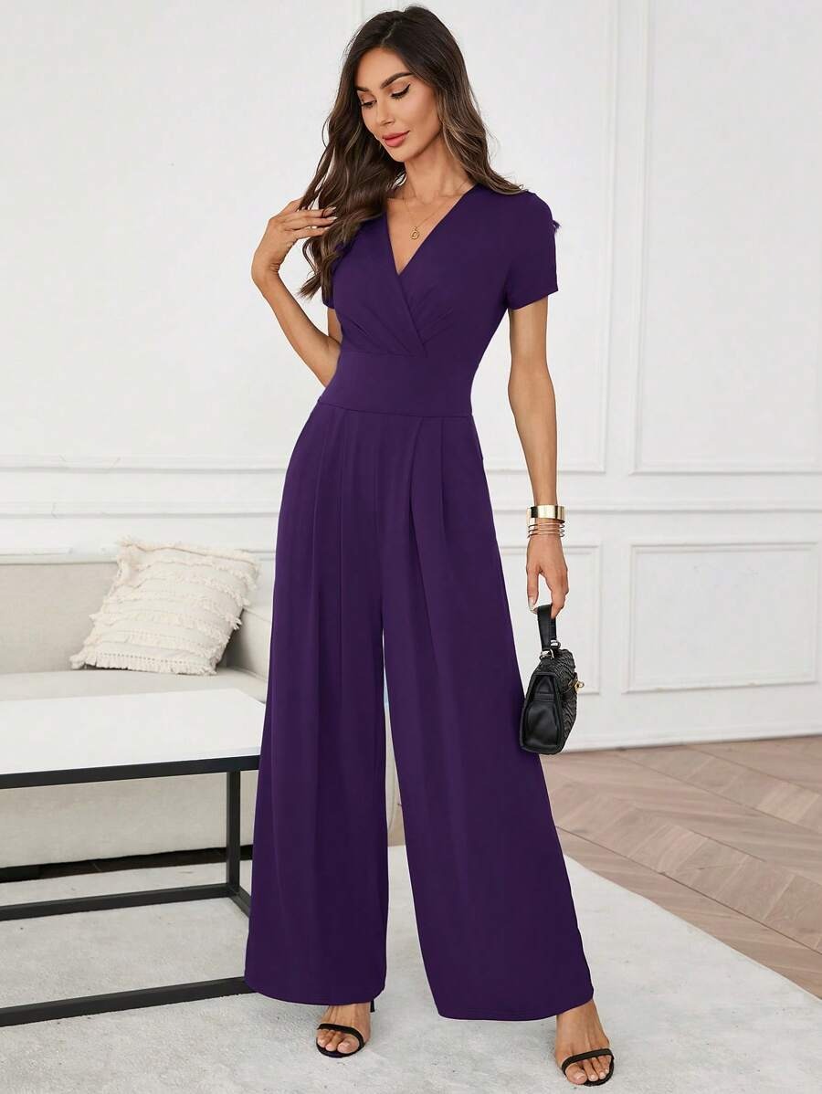 SHEIN Clasi جمبسوت ارجواني قصيرة الأكمام