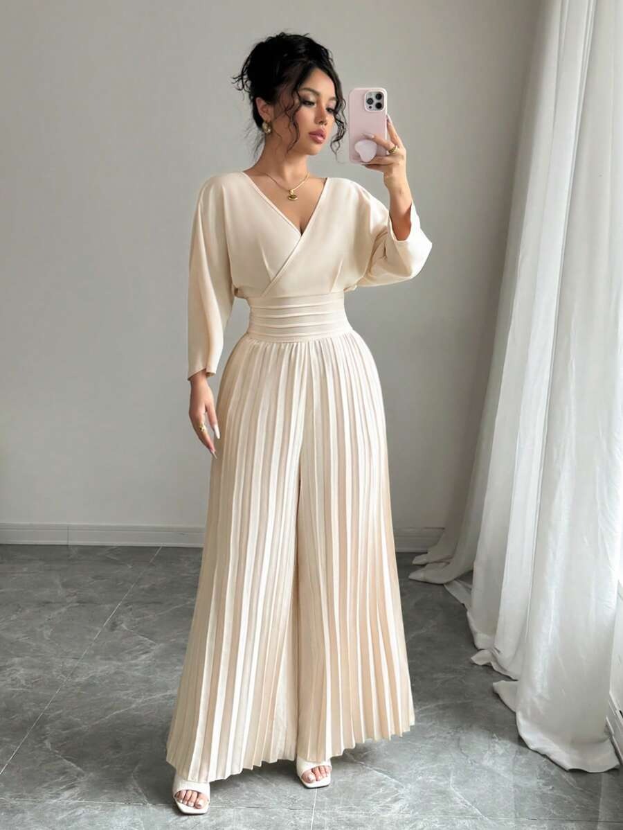 SHEIN Gloray جمبسوت طويل وأنيق بلون مشمشي