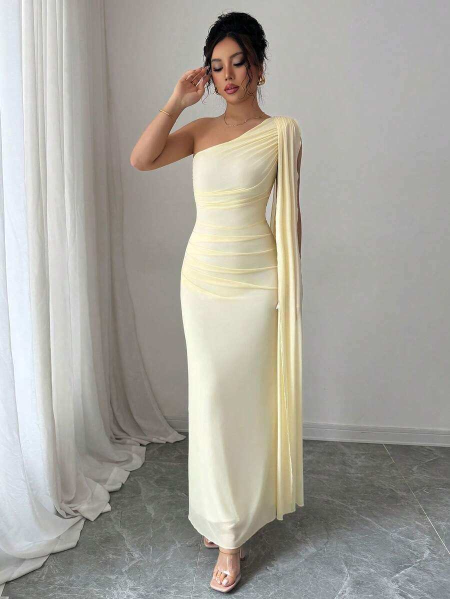 SHEIN Rafferiza فستان ضيق أصفر فاتح عصري