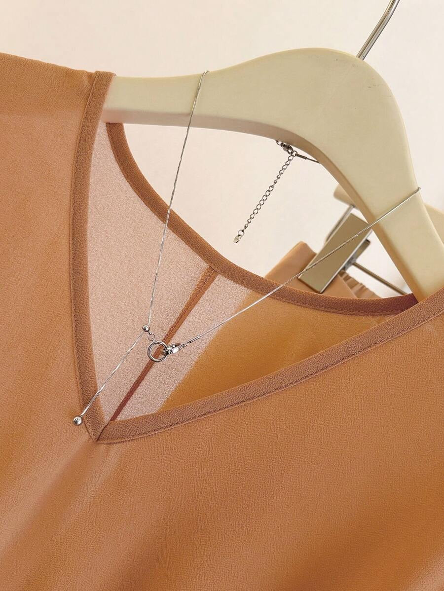 SHEIN Franclia طقم كاجوال خفيف من قطعتين بلوزة وبنطلون بلون برتقالي