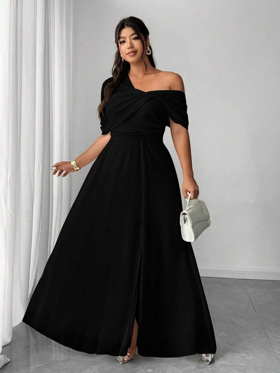 SHEIN فستان طويل أنيق من الشيفون بكتف واحد