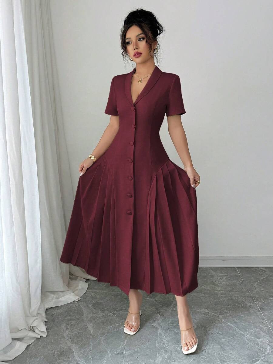 SHEIN Elenzga  فستان ناعم بلون كستنائي جذاب