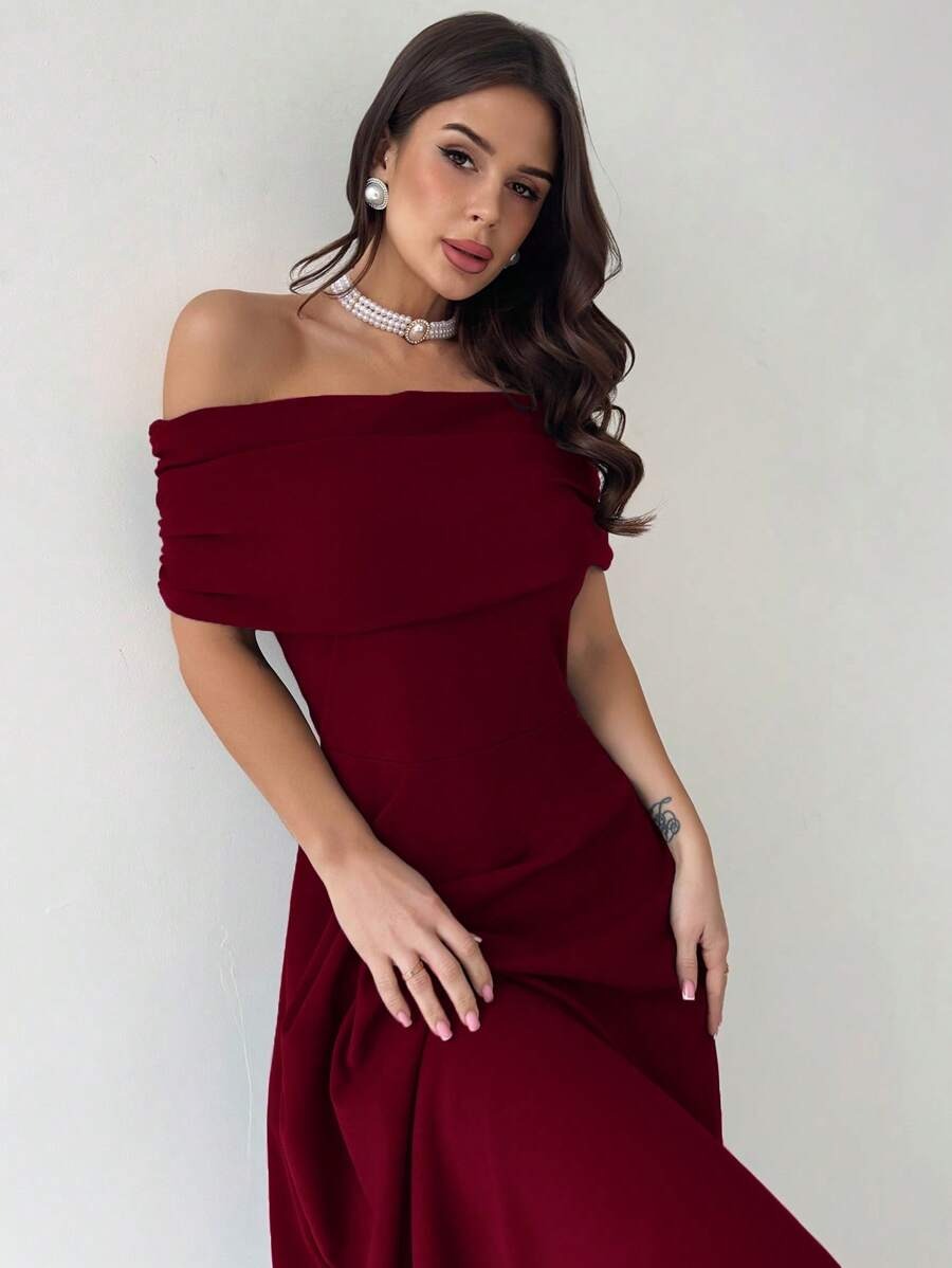 SHEIN Firerie فستان ماكسي أنيق بلون عنابي