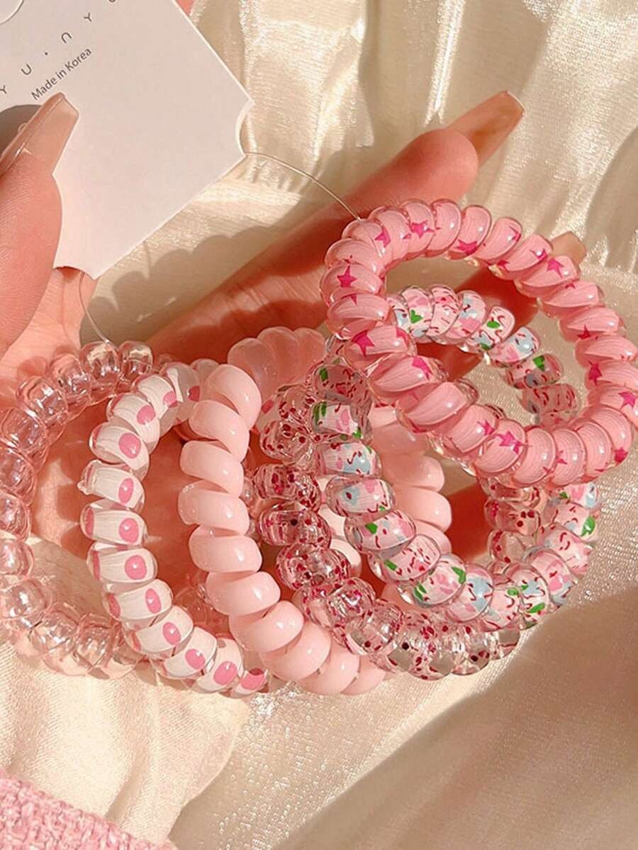 SHEIN  عبوة 6 قطع من ربطات الشعر الحلزونية بنقوش زهرية