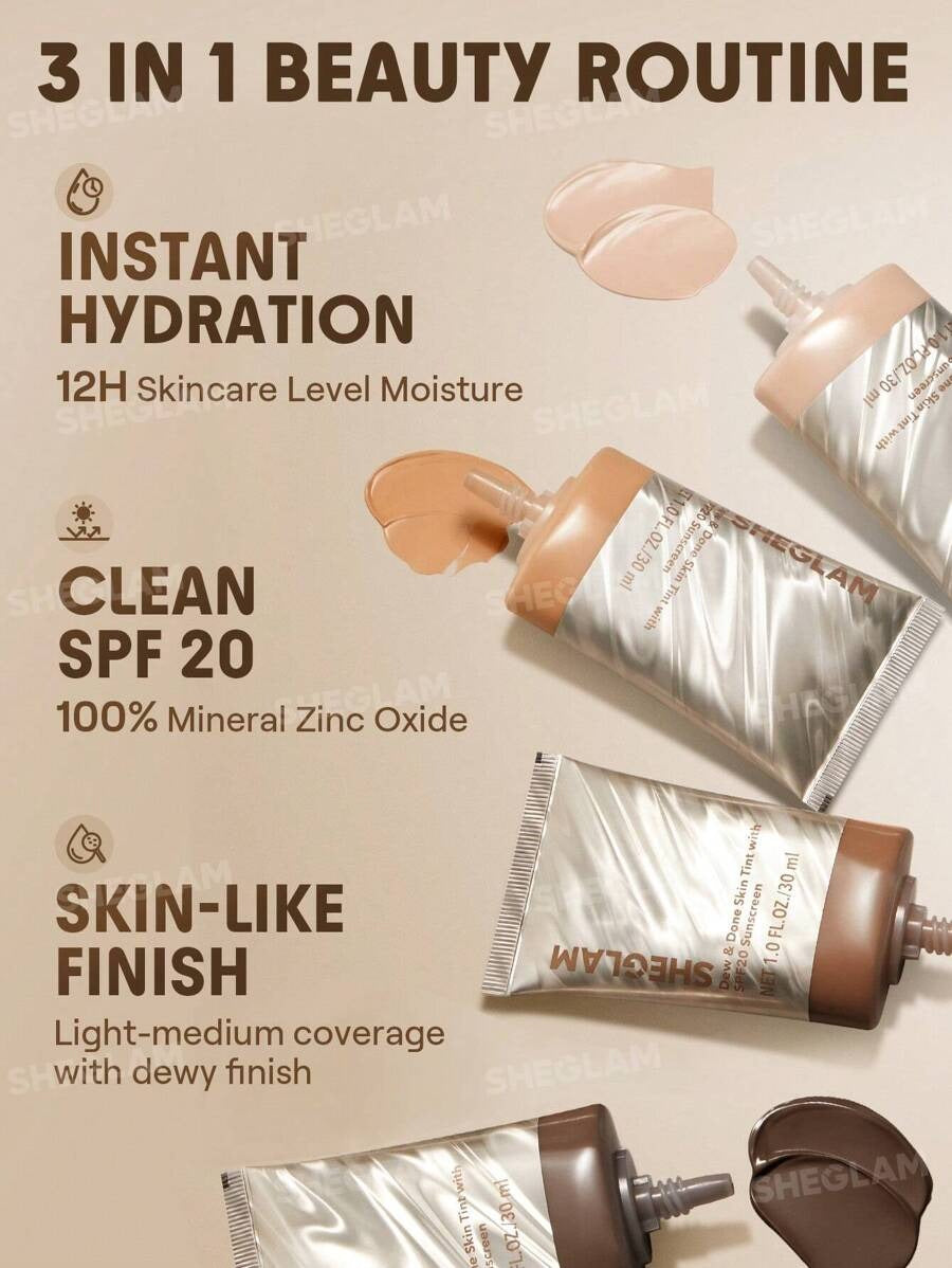 SHEGLAM Dew & Done SPF20 – Light Medium عينة ملون خفيف للبشرة