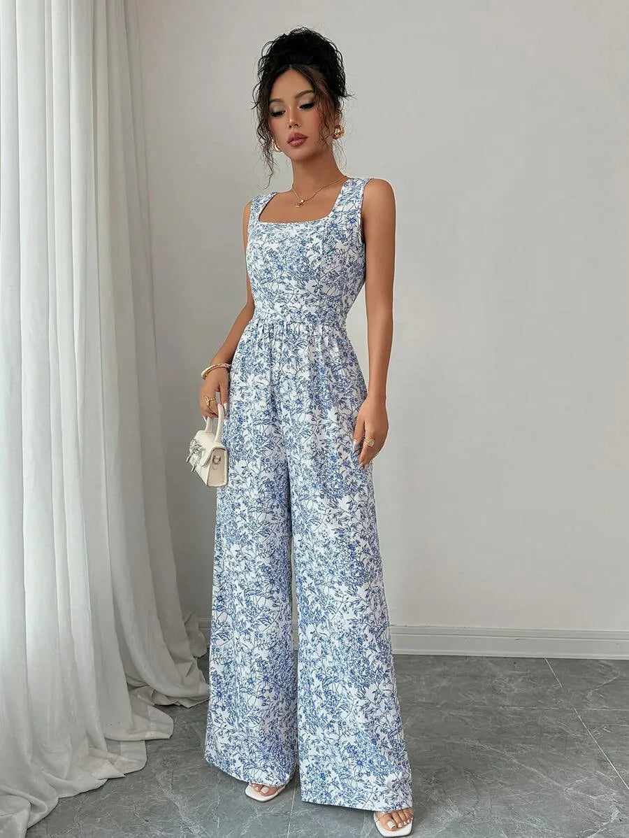 SHEIN Breezaya جمبسوت زهرية أنيقة بظهر مكشوف من