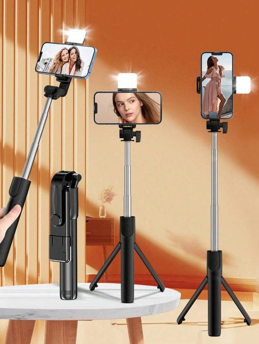SHEIN LED عصا سيلفي بلوتوث مع حامل ثلاثي وإضاءة بلون أسود