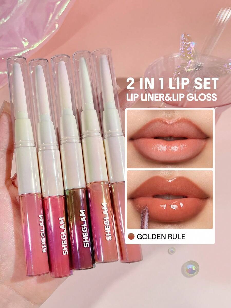 SHEGLAM Lip Rules Gloss Golden Rule قلم تحديد + غلوس بلون