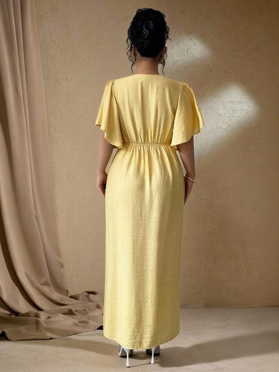 SHEIN فستان طويل ناعم بأزرار وفتحة جانبية