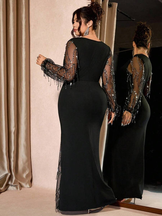 SHEIN فستان أسود بترتر ولمعة خفيفة للمقاسات الكبيرة