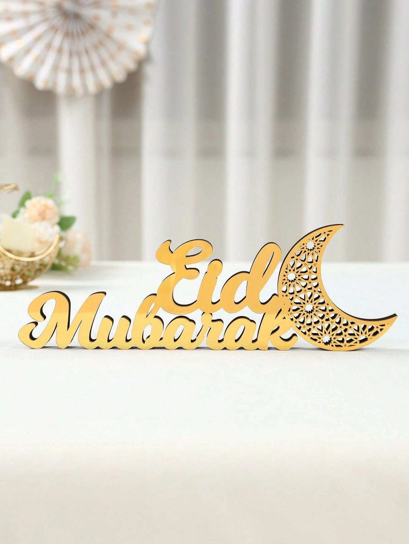 SHEIN زخرفة طاولة ذهبية ديكور رمضان بشكل هلال