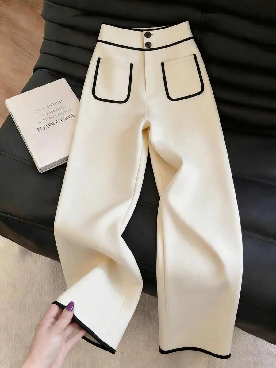 SHEIN Franclia بنطلون  نسائي واسع الساق بتصميم أبيض وأسود