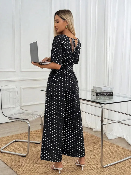 SHEIN Easowa جمبسوت كلاسيكية منقّطة بخصر مزموم وساق واسعة من
