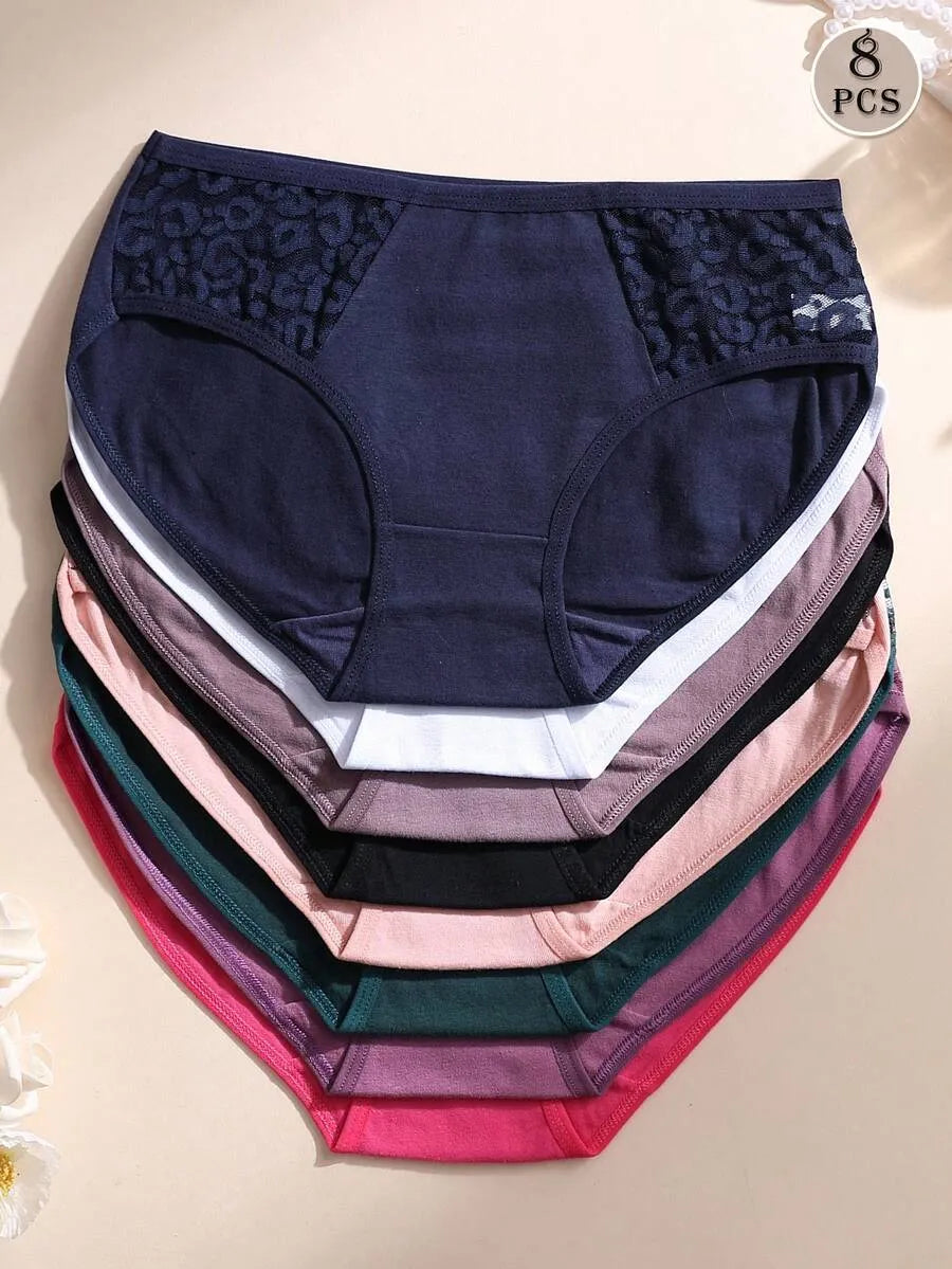 SHEIN سراويل داخلية نسائية من 8 قطع بدون خياطة بتطريز دانتيل ومتعدد الألوان