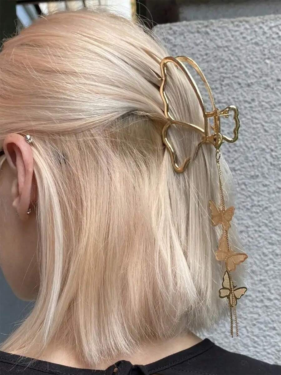 SHEIN مشبك شعر فراشة كبيرة بسلسلة وشرابة