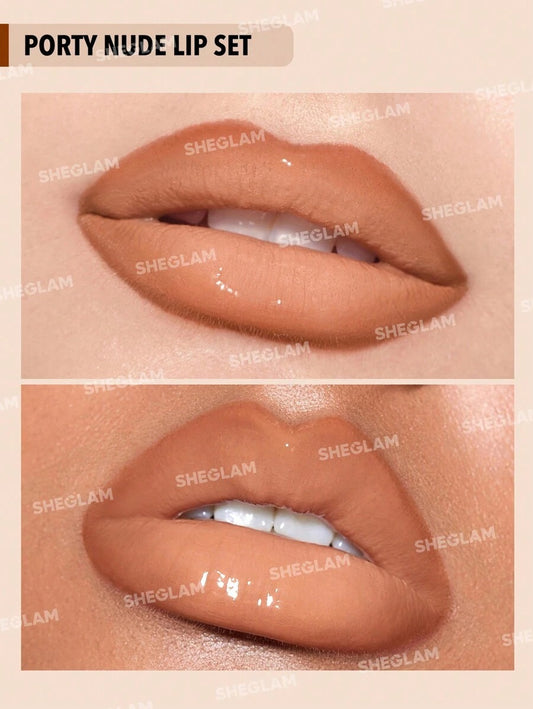 SHEGLAM  Pouty Nude مجموعة مكياج شفاه كاملة بتصميم 3 في 1
