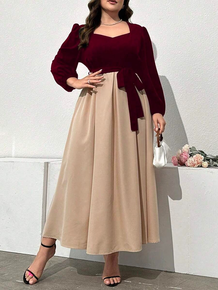 SHEIN Mulvari فستان ماكسي بلونين وأكمام وربطة خصر