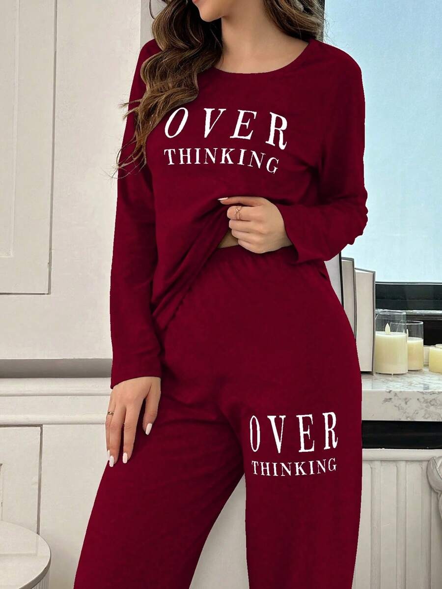 SHEIN Doze Lane طقم بيجامة حمراء من قطعتين