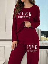 SHEIN Doze Lane طقم بيجامة حمراء من قطعتين