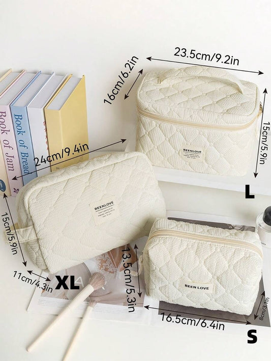 SHEIN مجموعة 3 قطع من حقائب مكياج لون بيج