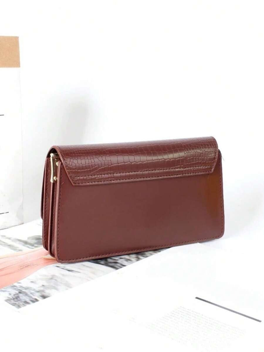 SHEIN حقيبة كتف بنية بطبعة التماسيح الأنيقة