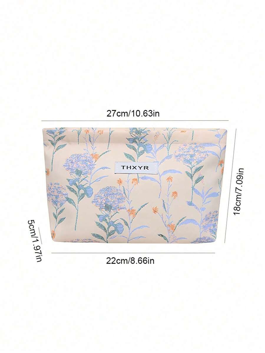 SHEIN حقيبة مكياج زرقاء واسعة بطبعة زهور أنيقة