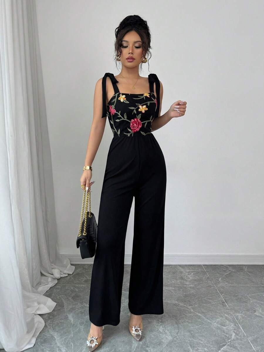 SHEIN Calvaya جمبسوت نسائي أنيق بلون أسود من