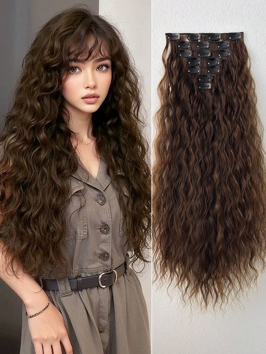 SHEIN إضافة شعر كيرلي جاهزة بـ 16 مشبك – لون بني فاتح
