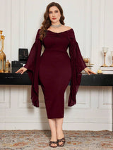 SHEIN فستان بوديكون بفتحة خلفية وكتف مكشوف