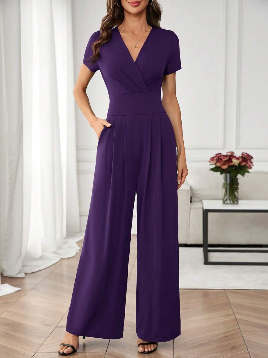 SHEIN Clasi جمبسوت ارجواني قصيرة الأكمام