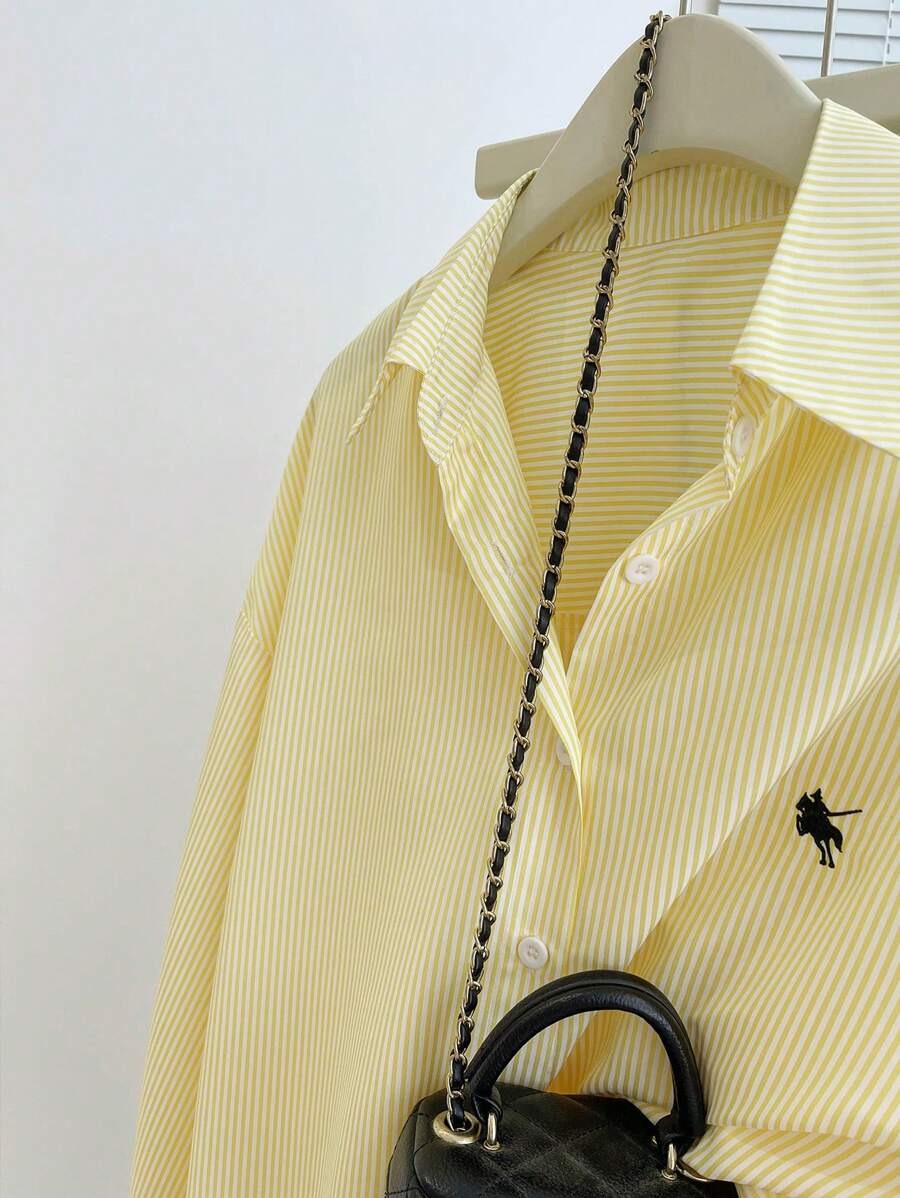 SHEIN قميص أصفر كاجوال وأكمام طويلة مميزة