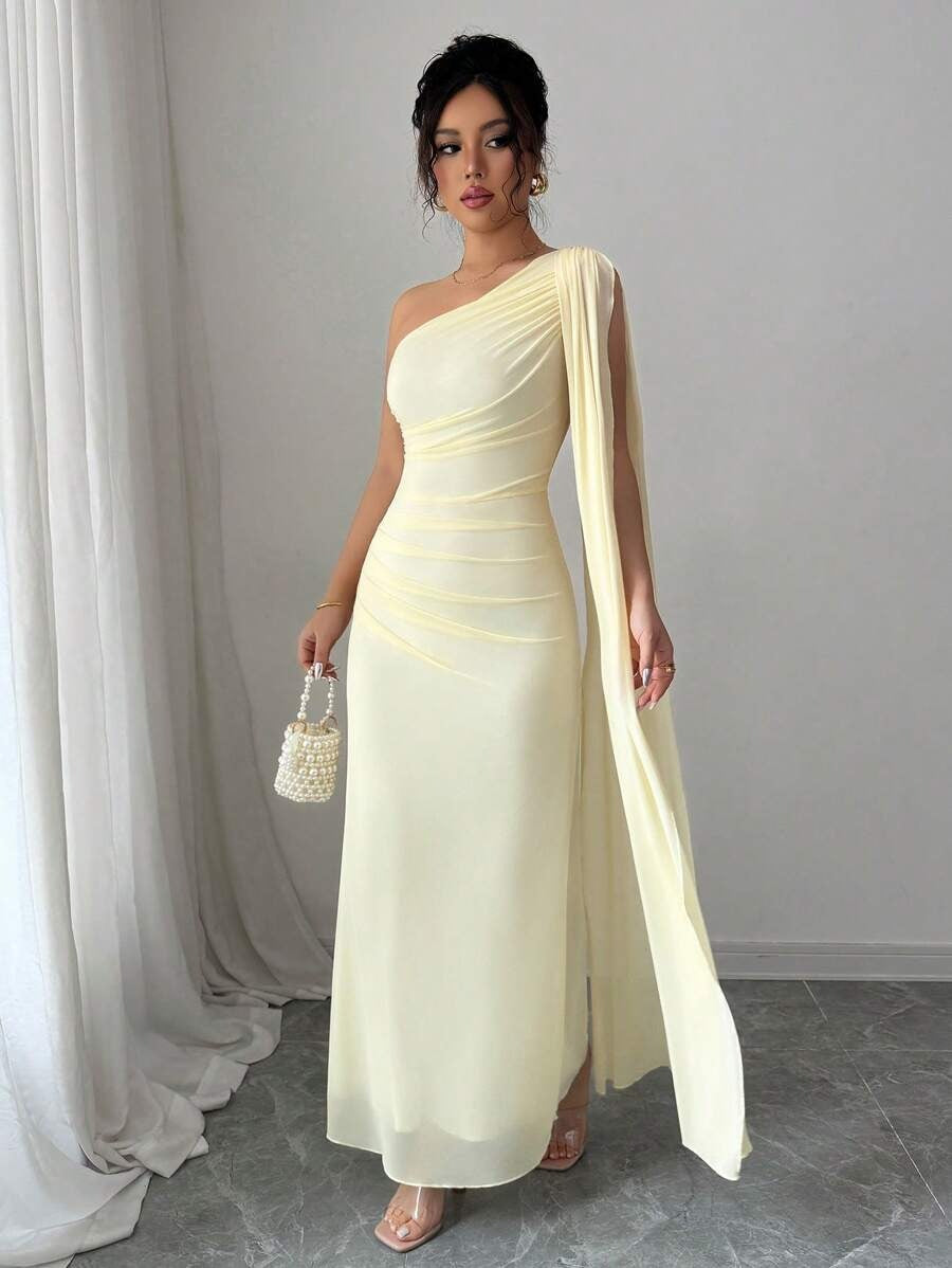 SHEIN Rafferiza فستان ضيق أصفر فاتح عصري