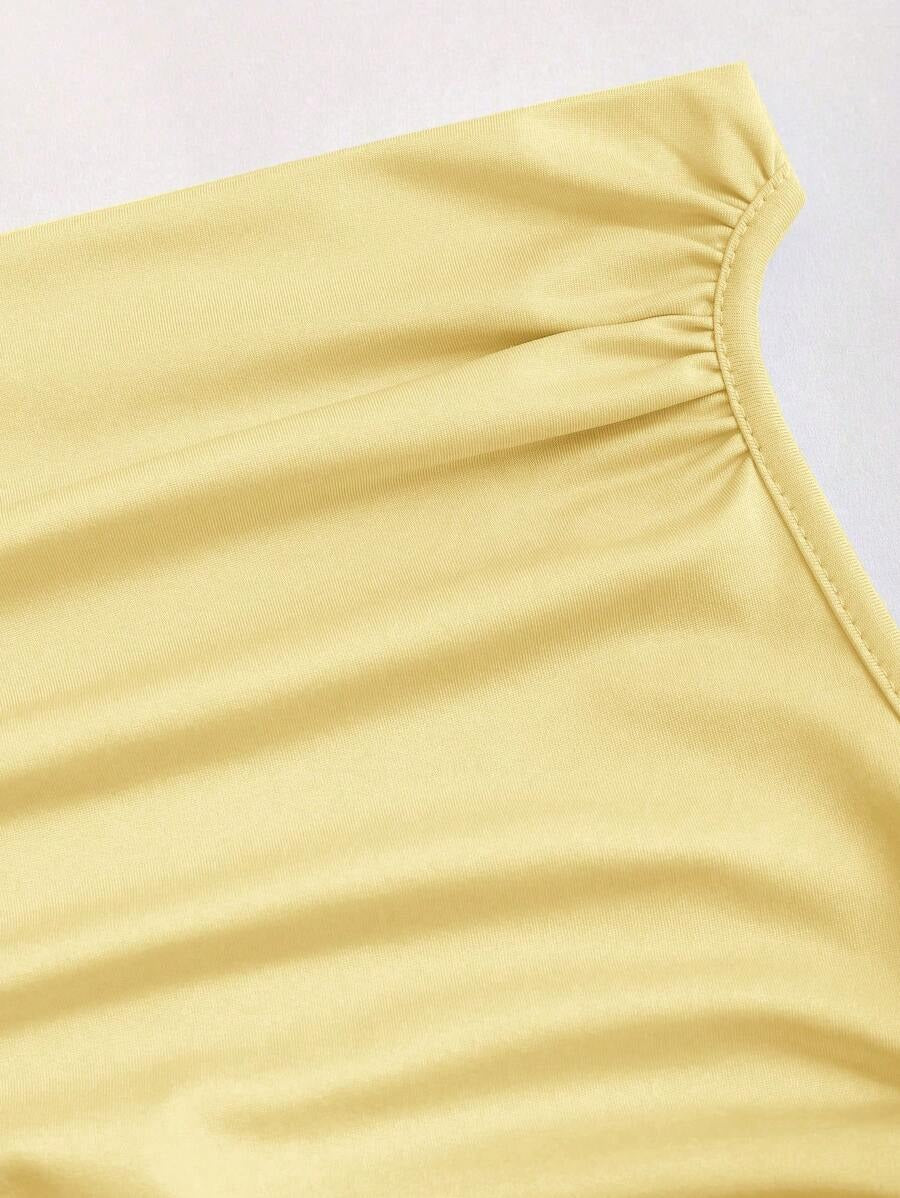 SHEIN Sweetra فستان طويل بلون أصفر أنيق بدون أكمام