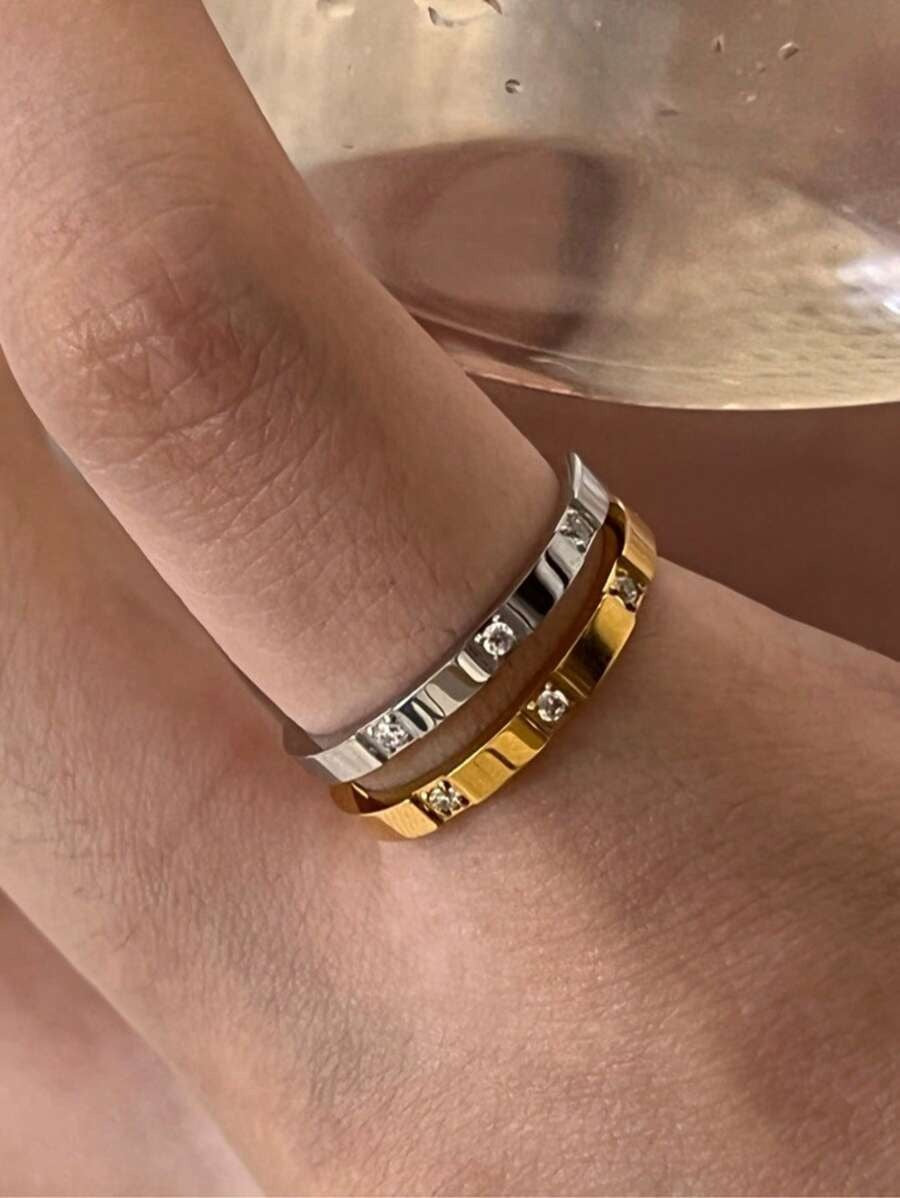 SHEIN خاتم من الصلب المقاوم للصدأ مرصع بزركون مكعب