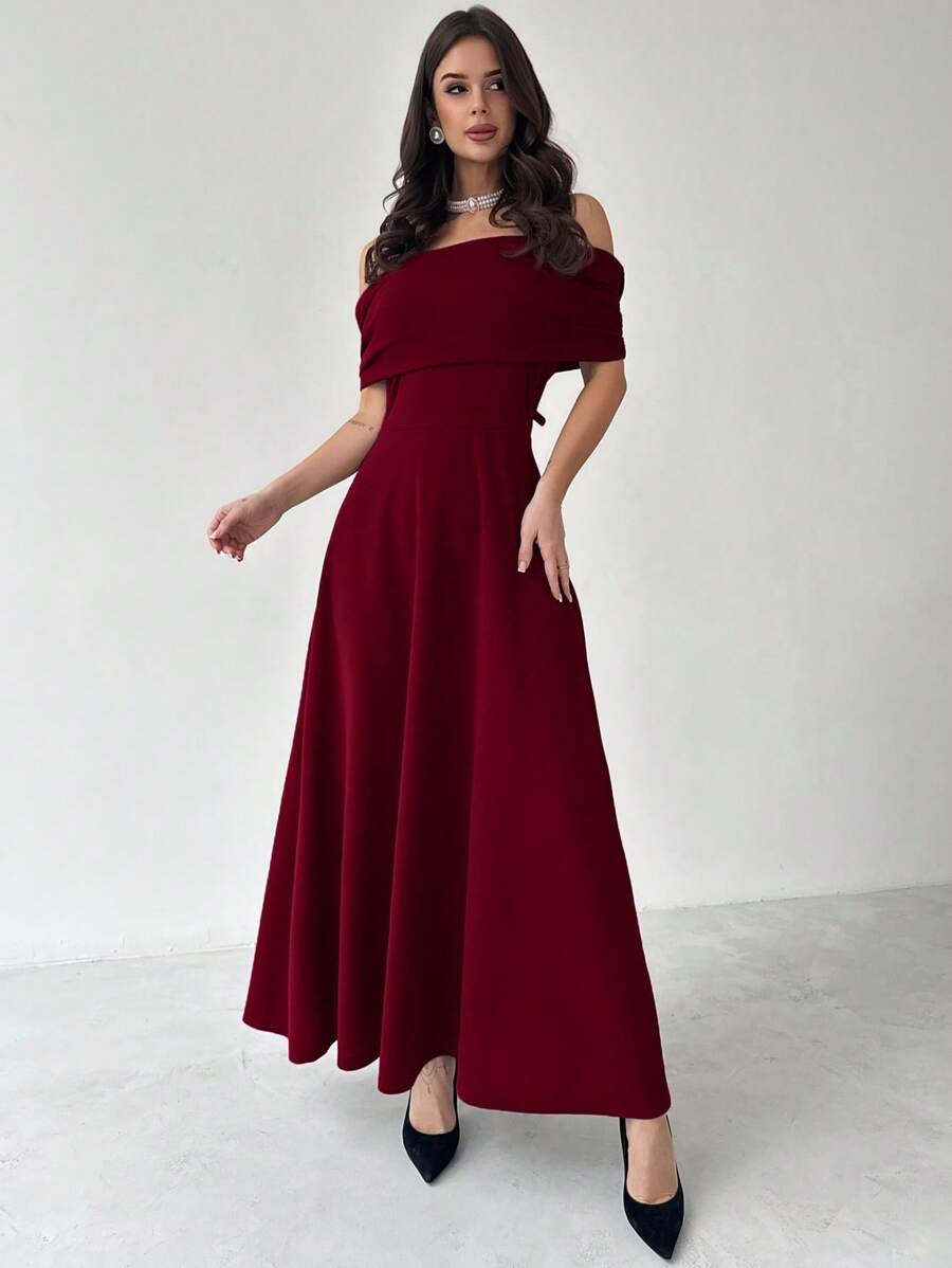 SHEIN Firerie فستان ماكسي أنيق بلون عنابي