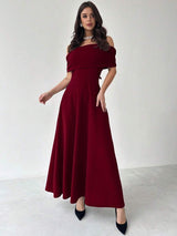 SHEIN Firerie فستان ماكسي أنيق بلون عنابي