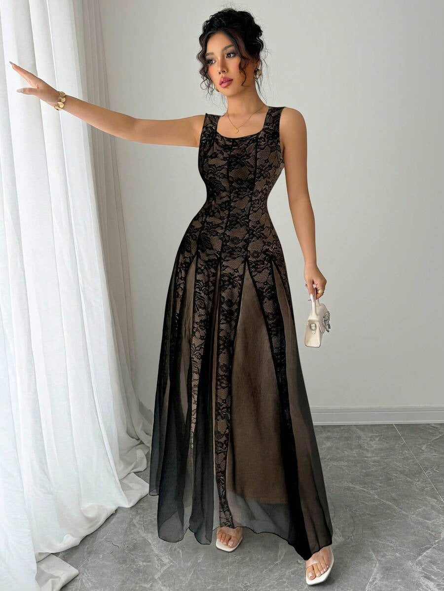 SHEIN Rafferiza  فستان دانتيل أنيق أسود
