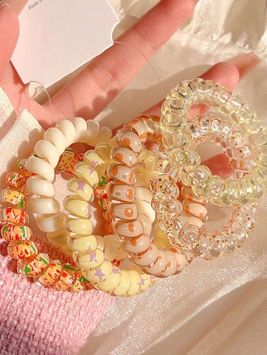 SHEIN  عبوة 6 قطع من ربطات الشعر الحلزونية بنقوش زهرية