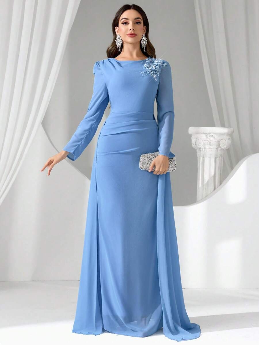 SHEIN Coutiva فستان سهرة أزرق فاتح ماكسي