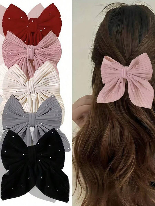 SHEIN مجموعة 10 مشابك شعر بفيونكة منقوشة مزينة بالراين