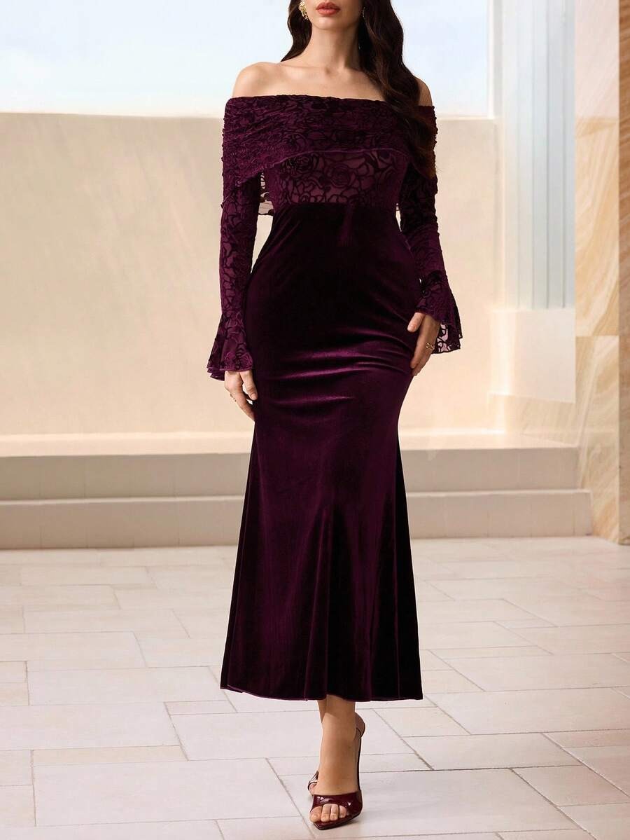 SHEIN Modelyn فستان حفلة أحمر بطبعات زهرية
